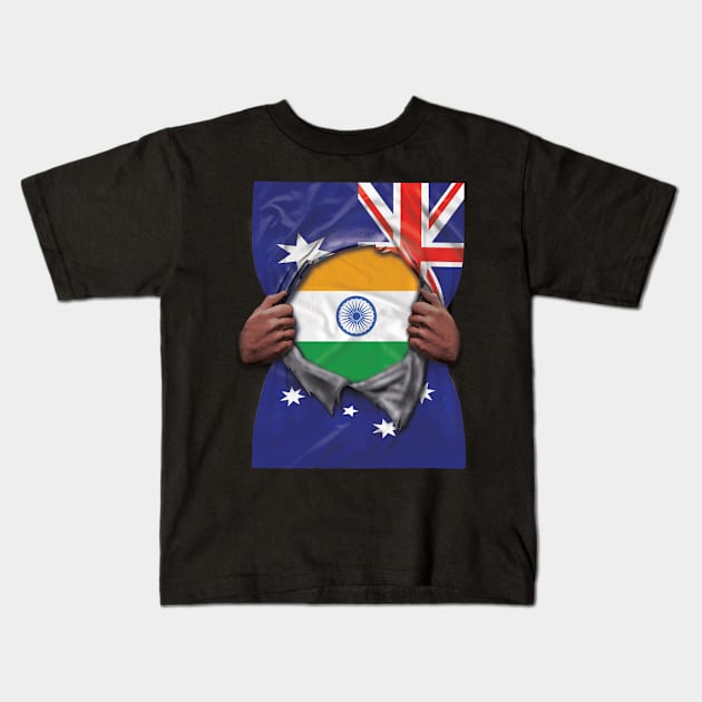 India Flag Australian Flag Ripped - Gift for Indian From India Kids T-Shirt by Country Flags